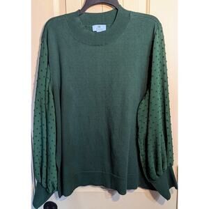 CeCe Sweater Women’s Size 3X Green Pullover Mock Neck Clip Dot Sheer